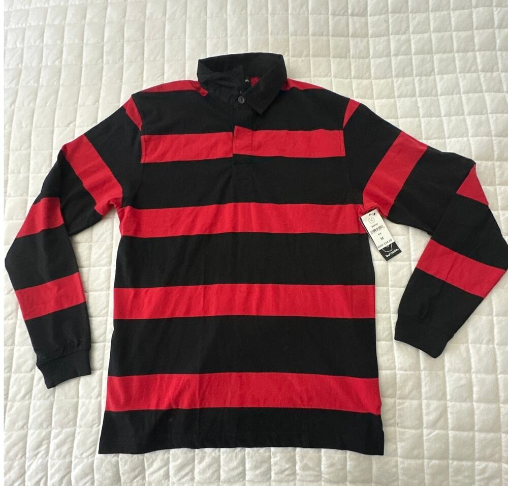 Burnside Rugby Mens Medium Red & Blue Striped White Collar Retro Y2K Skater